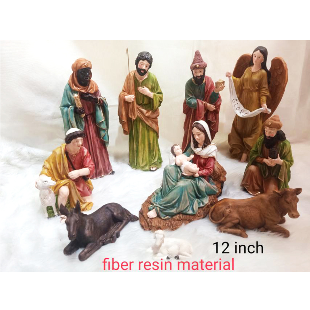 NATIVITY SET CHRISTMAS BELEN JESUS FIBER RESIN 12" by LIMAN GLASS